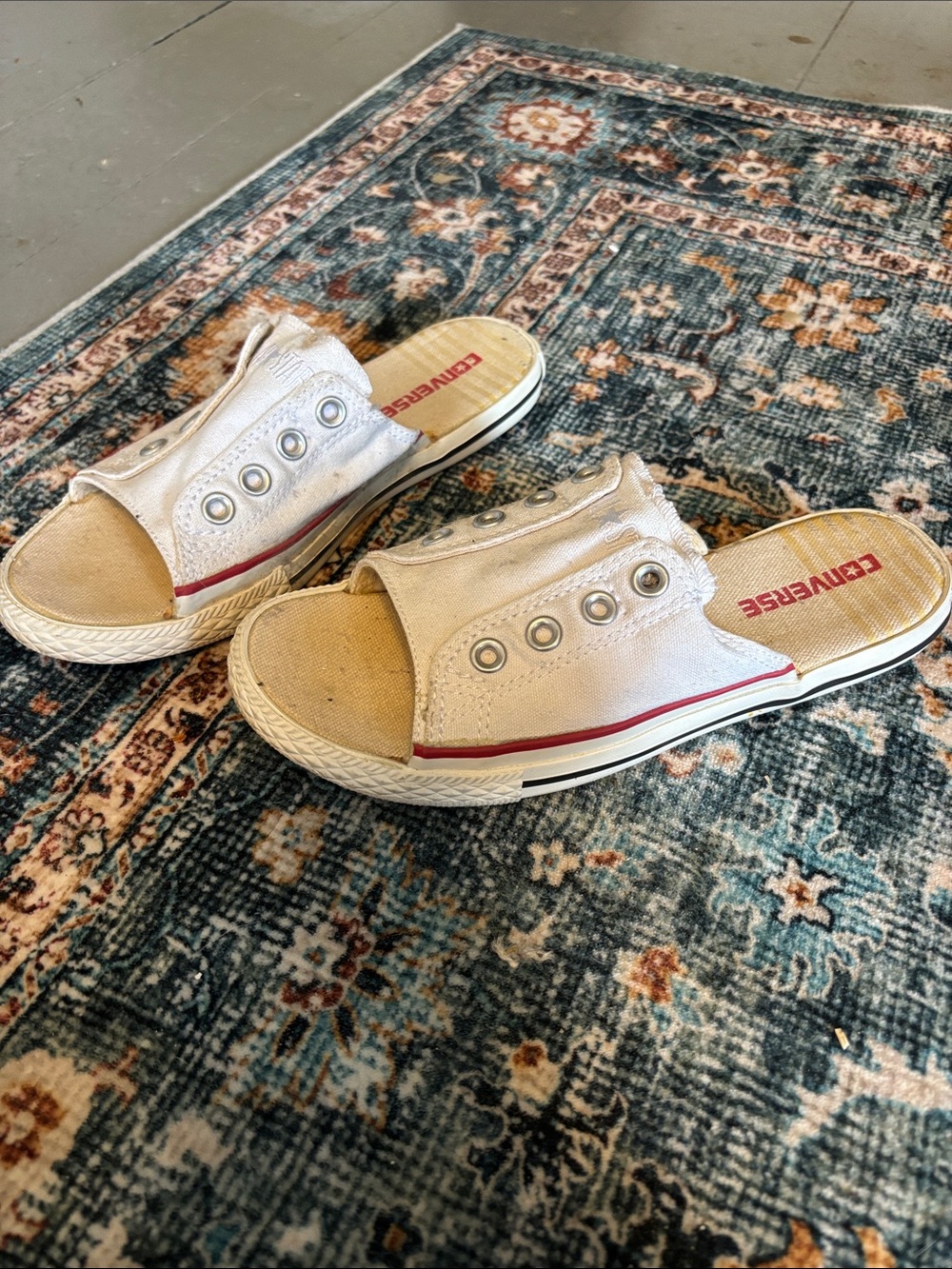Converse White Canvas Slide Mules with Red Accent